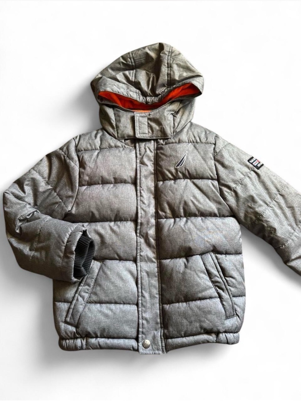 Nautica Gray Puffer Jacket with Orange Lining